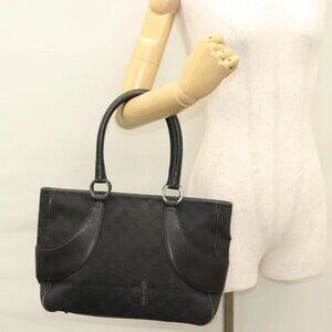 GUCCI GG Canvas Tote Bag Black Silver 113011 Auth